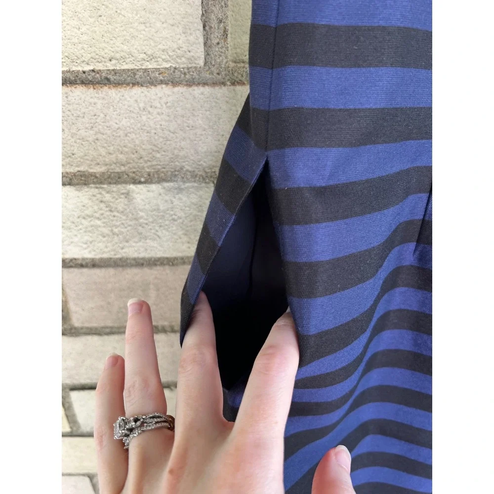 Canvas by Lands End Blue Black Striped Cotton Silk Sheath Dress Size Small 6 - Picture 6 of 7